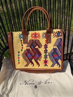 NWT Nena & Co Medium Perfect Travel Tote OOAK butter yellow embroidered huipil